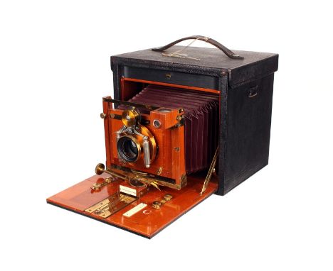 A Kodak Folding No.5 Camera, 5x7”, with unmarked brass lens, in Bausch & Lomb shutter, body, VG, complete with original locki