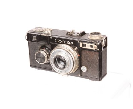 A Contax I Rangefinder Camera, black, serial no. Z45832, with Carl Zeiss Jena Tessar f/3.5 50mm lens, chrome, serial no. 1554