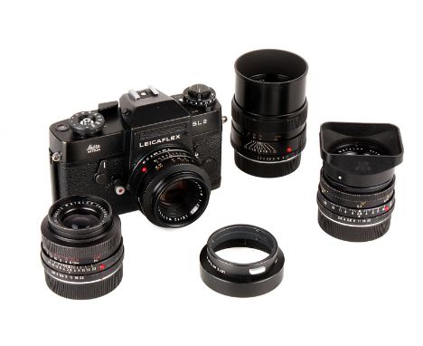 A Leicaflex SL2 SLR Camera, black, serial no. 1342043, with Leitz Elmarit-R f/2.8 35mm lens, black, serial no. 2042372, body,