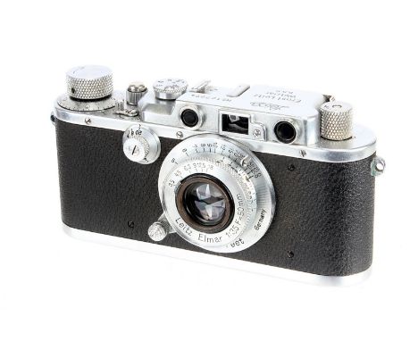 A Leica III Rangefinder Camera, 1934, bright chrome, serial no. 127274, with Leitz Elmar f/3.5 50mm lens, 1934, chrome, seria