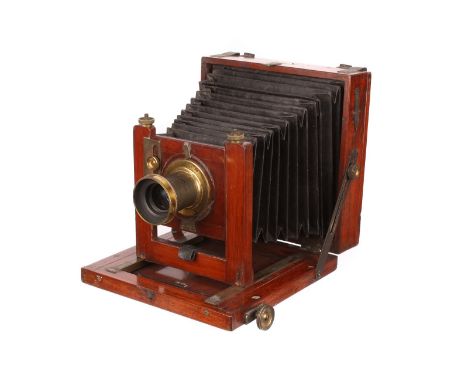 A C. C. Vevers Mahogany Field Camera, 4½x6¼, with C. C. Vevers 7x5” Waterhouse-stop brass lens, body, F-G, bellows require at