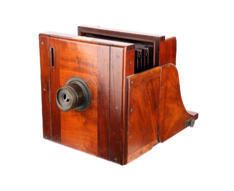 A J. F. Shew & Co. Wet Plate Camera, 6½x6½, with early J. Lancaster & Sons Opticians rotary Waterhouse-stop brass lens, body,