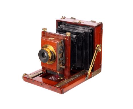 A Sands & Hunter Improved Tourist Quarter-Plate Camera, serial no. 380, 3x4”, with Wray Rotary Waterhouse-Stop brass lens, in