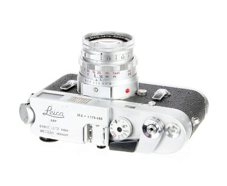 A Leica M4 Rangefinder Camera, 1967, chrome, serial no. 1176495, with Leitz Summicron f/2 50mm lens, 1958, without eyes, chro