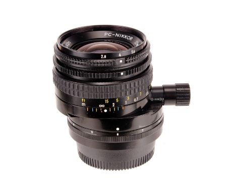 A Nikon PC-Nikkor f/2.8 35mm AI Lens, black, serial no. 186396, body, VG, elements, VG, some light internal haze 