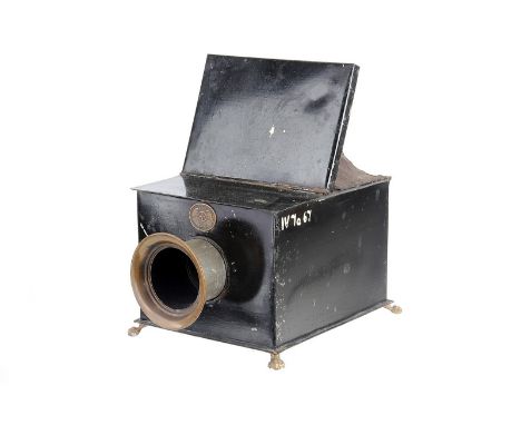 An Ernst Plank Camera Obscura, black painted tinplate body, with brass edged lens with push-pull focus, body, F, element, VG 