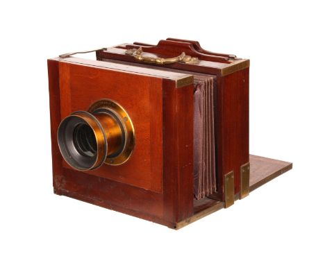 An Unmarked Mahogany Tailboard Camera, Continental, with Steinheil Gruppen Antiplanat 43mm Waterhouse-stop brass lens, serial