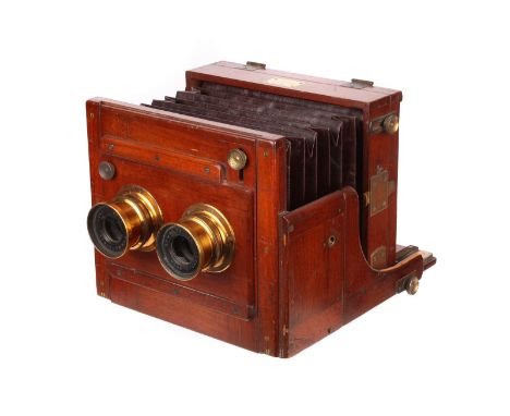 A W.Morley Mahogany Stereo Tailboard Camera, 4½x6½, with Beck Symmetrical lenses, body, G-VG, lenses, G, some marks and light