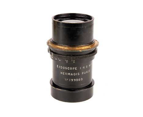 A Hermagis Eidoscope f/4.5 No.4 Lens, black, serial no. 199809, body, G, elements, VG, some very light cleaning marks 