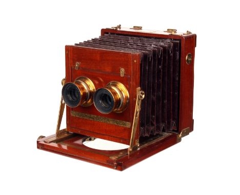 A J. T. Chapman The ‘Manifold’ Mahogany Stereo Field Camera, 4x6”, with Beck Symmetrical f/8 brass lenses, body, VG, with ret