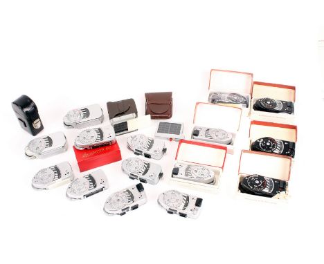 Various Leica Light Meters: quantity of various Leica light meters including, Meter MR, Meter M, Meter MC, and more, eight bo