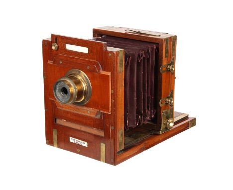 A J. Lancaster & Sons The ‘Special’ Patent Mahogany Tailboard Camera, brass bound corners, 3x4”, with J. Lancaster & Sons f/8