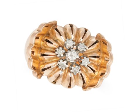 A VINTAGE DIAMOND RING in 18ct yellow gold, the domed face set with a cluster of round cut diamonds, stamped 18K, size M1/2 /