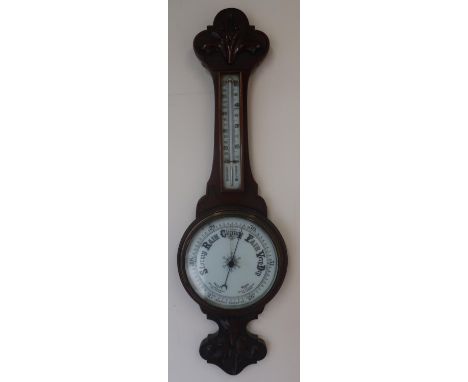 Late Victorian carved mahogany framed aneroid barometer 