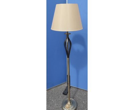 Brushed metal column standard lamp with lamp shade and floor switch 