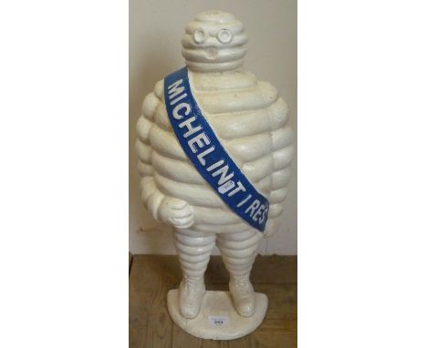 Large white cast Michelin Man door stop with blue sash (height 55cm) 