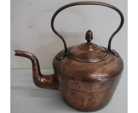 Large Victorian copper kettle, with brass scroll handle and acorn finial (height 25cm) 