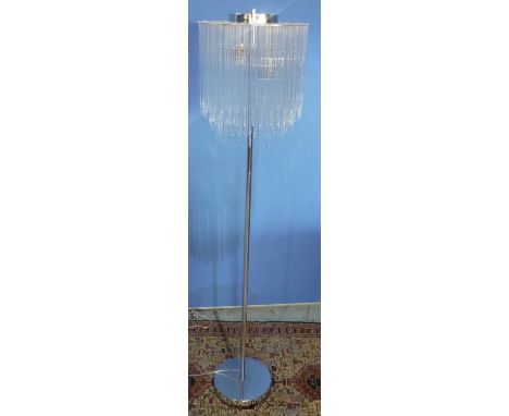 Modern chrome standard lamp, hung with graduating glass icicles (156cm) 