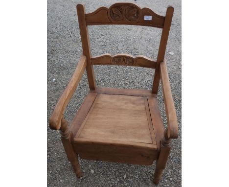 Victorian beech commode armchair on turned supports with lift up seat 