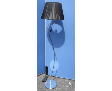 Metal standard lamp with S scrolled column and blue shade 