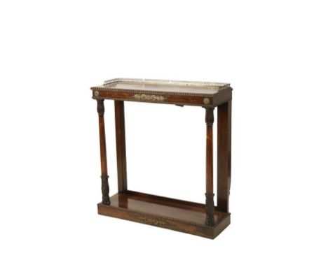 GEORGE IV ROSEWOOD CONSOLE TABLE, CIRCA 1825, with applied gilt-metal mounts, the gadrooned rectangular top with an ogival th