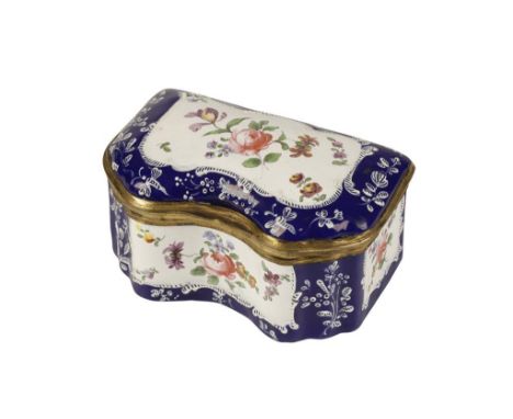 ENAMELLED BOX the dark blue ground with panels of polychrome floral decoration, the interior fitted with two inkwells and ano