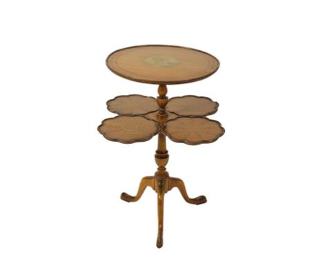 SMALL EDWARDIAN PAINTED SATINWOOD AND STAINED BEECHWOOD DUMBWAITER, CIRCA 1910, painted with putti, flower sprays and stiff l