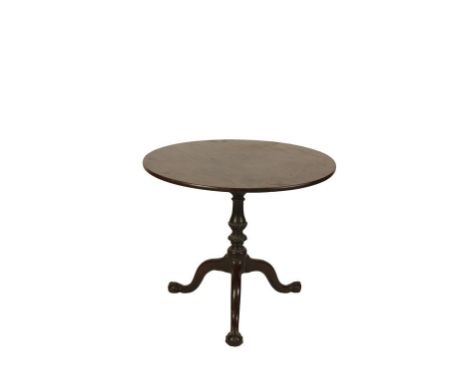 GEORGE III MAHOGANY TIP-TOP TRIPOD TABLE with birdcage base, spiral turned knops and ball and claw feet, 86cm diam.