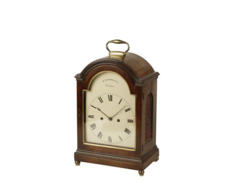 19TH CENTURY MAHOGANY BRACKET CLOCK the arched dial with Roman numerals, inscribed "M. BAUMEYER LONDON", the 8-day double fus