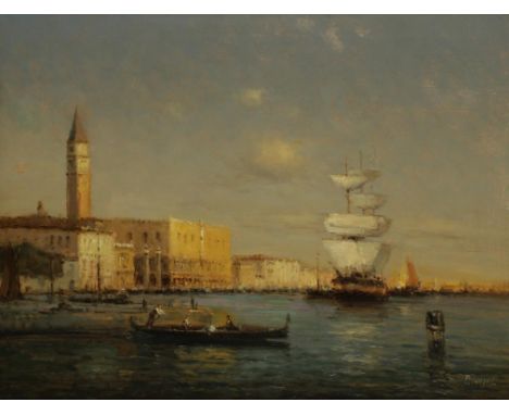 ANTOINE BOUVARD (1870-1956) A view of Venice across the San Marco Basin towards the Doge's Palace and St. Mark's Campanile, w