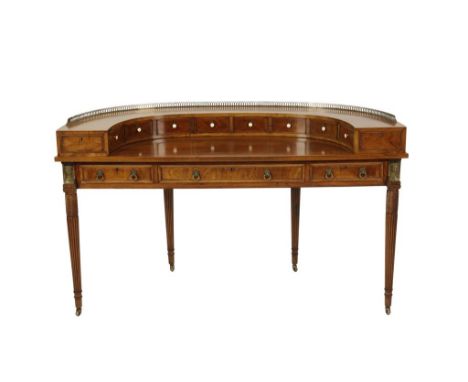 RARE 'PADOUK' ANGLO-INDIAN CARLTON HOUSE DESK 19TH CENTURY the raised crescent shaped top with a pierced brass gallery and fi