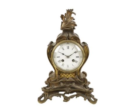 FRENCH ORMOLU MANTEL CLOCK the white enamel dial with Roman numerals and outer Arabic seconds numerals, the 8-day movement st