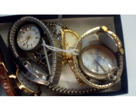 Group of pocket watches to include a silver fob watch and vintage compass 