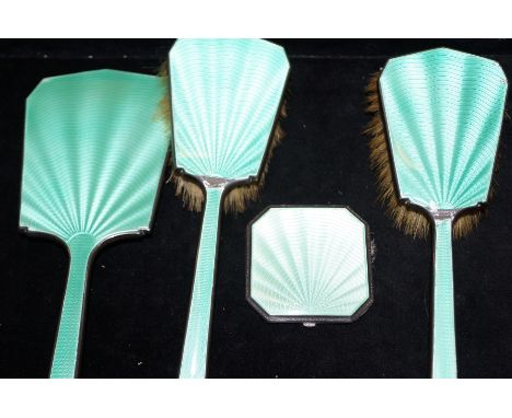 5 Piece Silver Brush set with Green Enamel