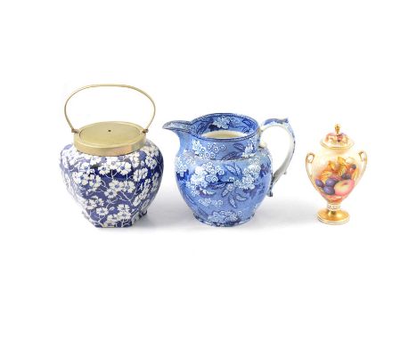 A Royal Worcester Chamberlain pattern cake plate with matching cake slice, both boxed; an ironstone fruit bowl, 23.5cm diamet