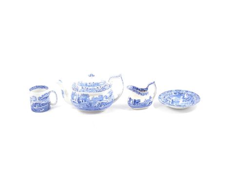 Collection of Spode Italian pattern transferware, including butter dish; teapot; dinner and side plates, soup, dessert and br