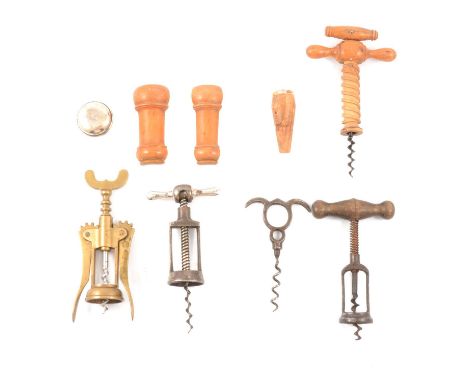 'The Challenge' open frame steel corkscrew, and four other 19th/ early 20th century corkscrews.