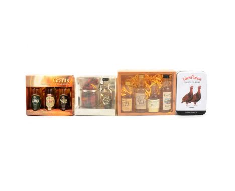 Assorted whisky miniature gift sets including:Grants DIscovery Collection - 1x Sherry Cask, 1x Ale Cask, 1x Family ReserveMal