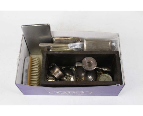 A collection of miscellaneous items to include a late 19th century gilt metal cased pocket barometer, the silvered dial compe
