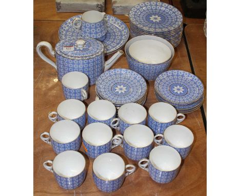 A Derby Daisy pattern part tea serviceChip to rim of teapot.1 cup hairline crack.1x saucer - large chip.1x plate - hairline.G