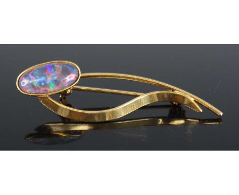 A silver gilt and opal doublet set bar brooch, as retailed by Gems TV, in box 