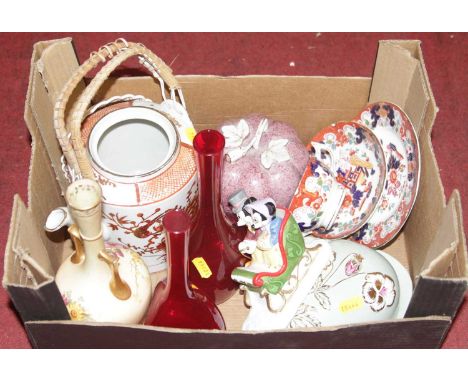 A small collection of miscellaneous items to include Royal Worcester blush ivory bottle vase with shot enamel floral decorati