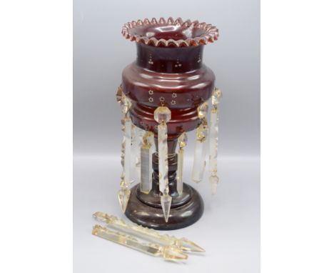 A Victorian ruby glass lustre, height 32.5cm, diameter of top 15cm.