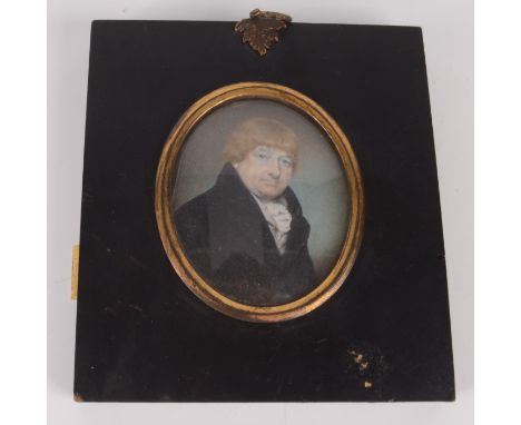 A miniature portrait of Peter Wright by Walter Stephens Lethbridge signed to the back and dated 1806, 7.8 x 6.2cm oval.