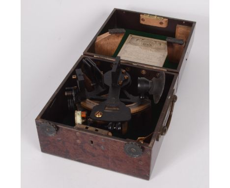 A Henry Hughes & Son 'Husun' sextant, in the original fitted case, with certificate, No 40207, height of case 14cm, width 20c