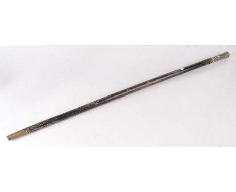 An Indian swordstick, 20th century, with a horn and carved bone handle surmounted by a brass lion's head finial, black painte