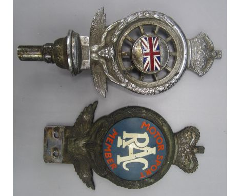 The Royal Automobile Club badge, height 18cm and an RAC Motor Sport Member badge, height 15.3cm.   