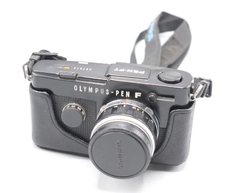 An Olympus-Pen F camera, with Olympus F.Zuiko Auto-S 1:1.8 f=38mm 297691 lens, in original case.