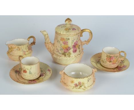 A Royal Worcester blush ivory part tea service, with floral painted decoration, shape numbers 1613 and 1682, height of teapot