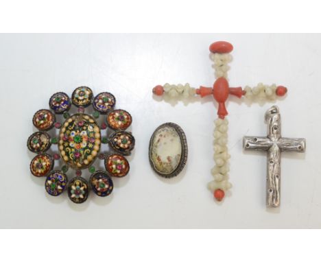 A Victorian silver cross propelling pencil, an enamel part buckle etc.